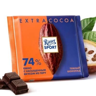 Шоколад Риттер Спорт темный 74% какао 0,1кг (1/12)